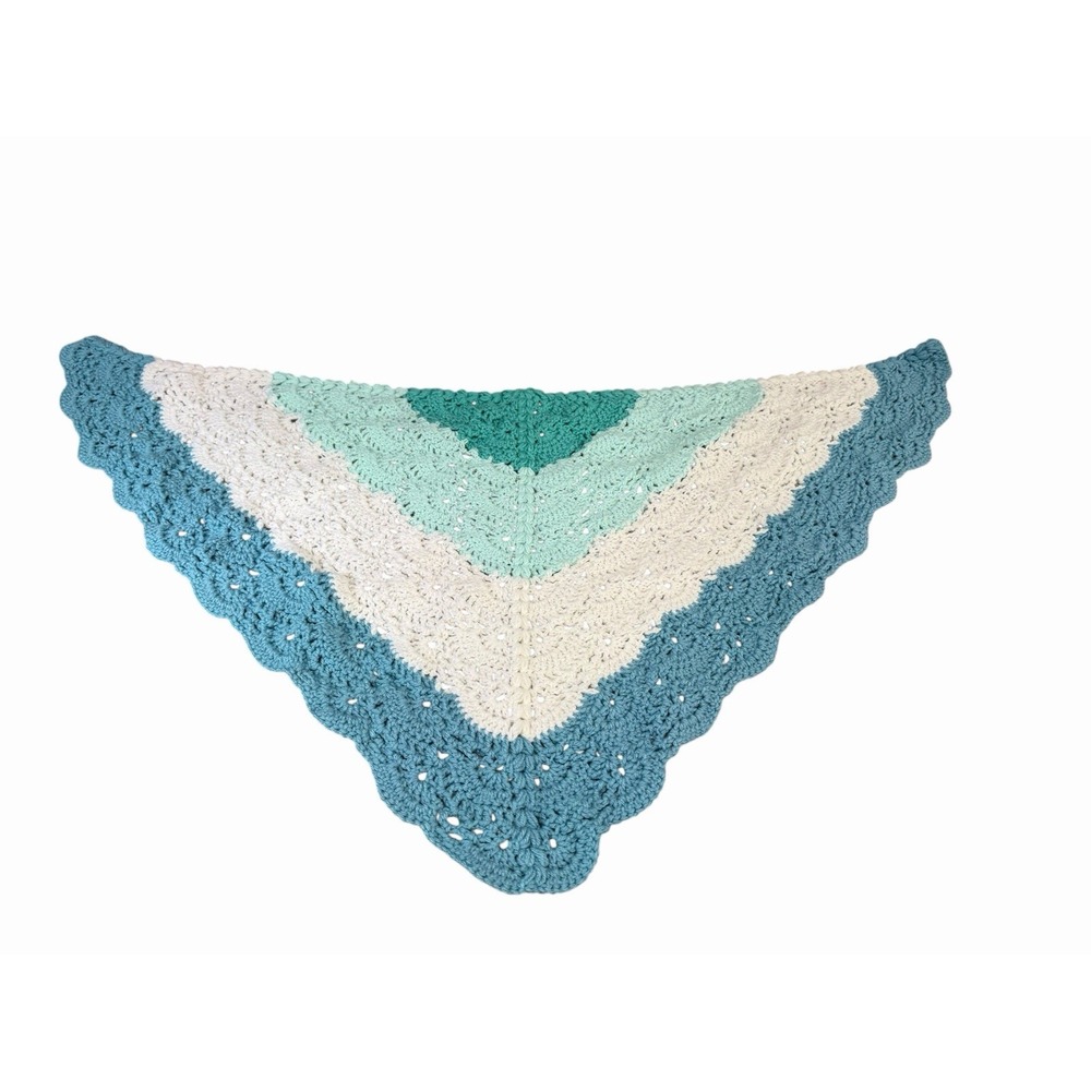 Handmade Crochet Shawl Wrap women or girls triangle teal white blue